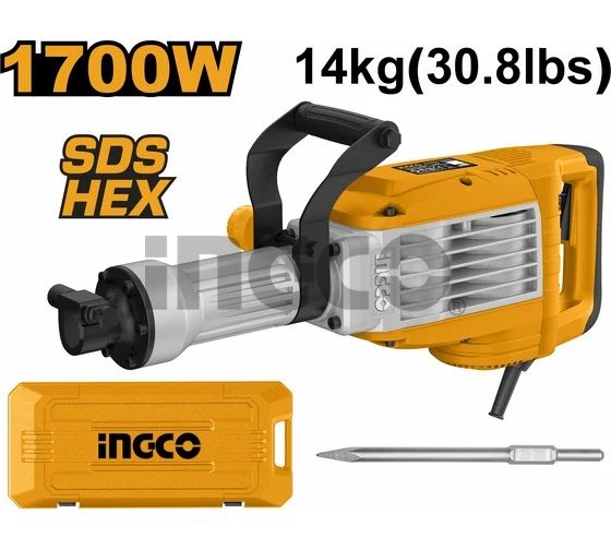 INGCO Молоток отбойный INDUSTRIAL 1700 Вт HEX 50 Дж кейс