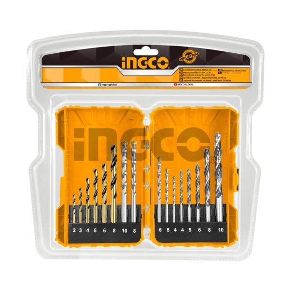 INGCO Набор сверл по металлу бетону дереву INDUSTRIAL 16 шт