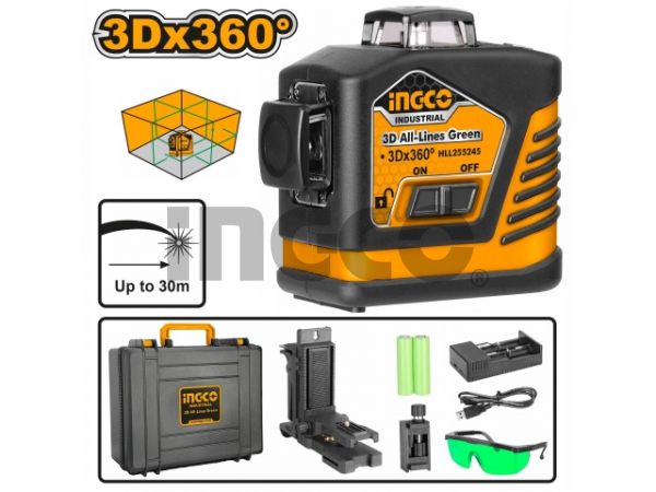INGCO Уровень лазерный 3D  30м GREEN INDUSTRIAL