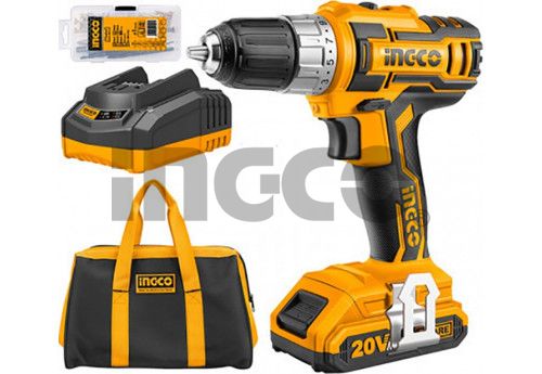 INGCO Дрель-шуруповерт аккумуляторная безударная Li-Ion INDUSTRIAL 20W 2Ач 2шт /45 Нм/15+1
