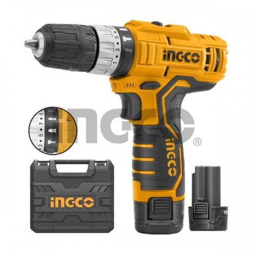 INGCO Дрель-шуруповерт аккумуляторная Li-Ion 12W 1.5Ач 2шт/ 20 Нм/ 18+1+1