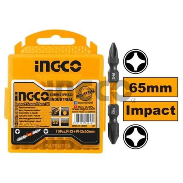 INGCO Биты ударные INDUSTRIAL IMPACT РН2+РН2х65мм 10 шт