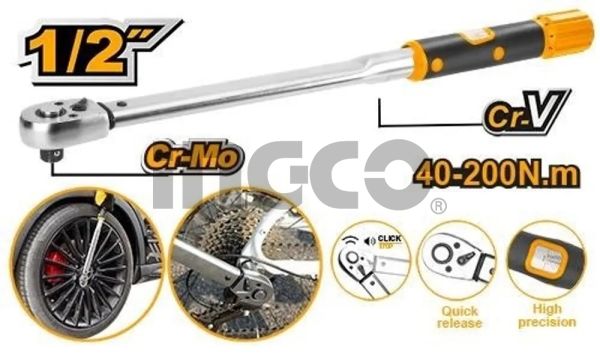 INGCO Ключ динамометрический INDUSTRIAL 1/2" 530 мм/ 40-200 Hm
