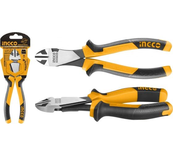 INGCO Кусачки боковые с увеличенным рычагом INDUSTRIAL 180мм 7" Cr-V/ рукоятка двухкомпонентная