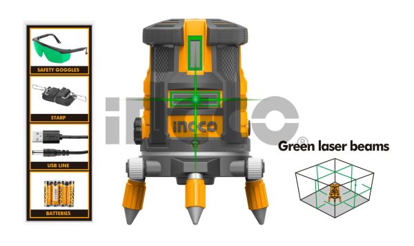 INGCO Нивелир лазерный INDUSTRIAL 30 м GREEN/ Количество лучей  5 шт/ Тип лазера 650 нм