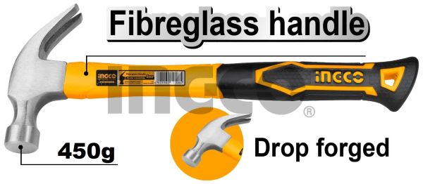INGCO Молоток-гвоздодёр 450гр./16oz
