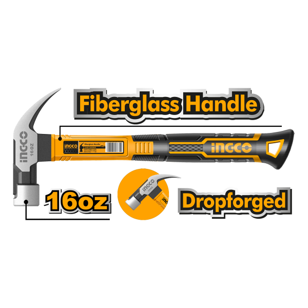 INGCO Молоток-гвоздодёр INDUSTRIAL 450гр./16oz