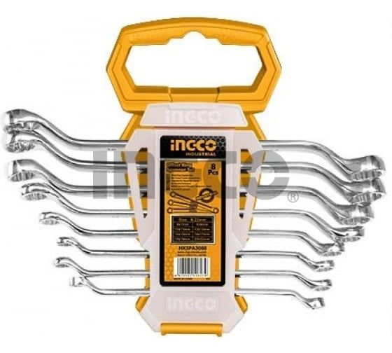 INGCO Набор гаечных накидных изогнутых ключей INDUSTRIAL 8 шт 6-22 мм