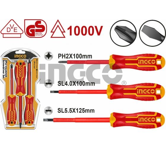 INGCO Набор диэлектрических отверток 3 шт INDUSTRIAL
