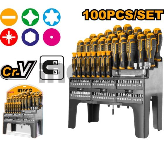 INGCO Набор отверток и бит 100 шт