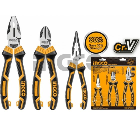 INGCO Набор шарнирно-губцевого инструмента с увеличенным рычагом INDUSTRIAL 3 предмета