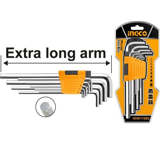 INGCO Набор шестигранников INDUSTRIAL 9 шт HEX 1.5-10мм Extra Long