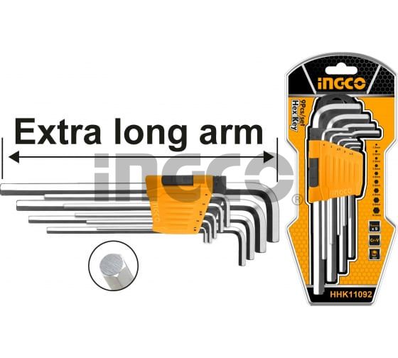 INGCO Набор шестигранников INDUSTRIAL 9 шт HEX 1.5-10мм Extra Long