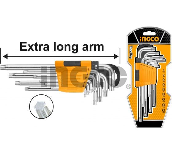 INGCO Набор шестигранников INDUSTRIAL 9 шт TORX Т10-Т50 мм Extra Long