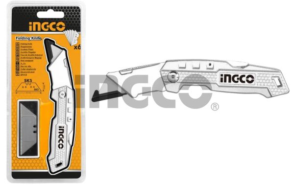 INGCO Нож складной алюминиевый 170 мм /в комплекте 5 лезвий SK5