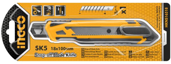 INGCO Нож строительный 18х100 мм/ в комплекте 1 лезвие SK5