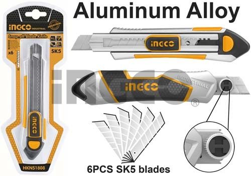 INGCO Нож строительный INDUSTRIAL 18х100 мм/ в комплекте 6 лезвий SK5
