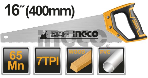 INGCO Ножовка по дереву 400мм 65Мн 7TPI