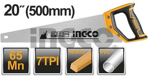 INGCO Ножовка по дереву 500мм 65Мн 7TPI