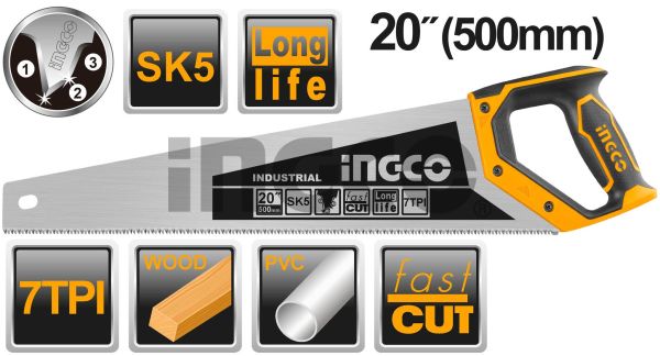 INGCO Ножовка по дереву INDUSTRIAL 500мм SK5 7TPI