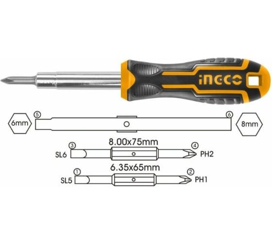 INGCO Отверткa комбинированная 6 в 1