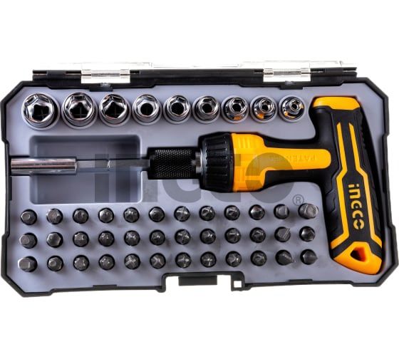 INGCO Отвертка реверсивная Т-образная с набором бит 47 шт INDUSTRIAL