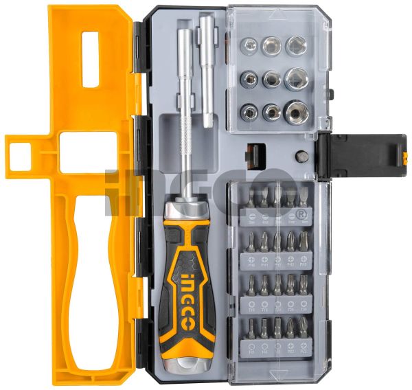 INGCO Отвертка реверсивная с набором бит 33 шт INDUSTRIAL