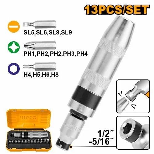 INGCO Отвертка ударная с набором бит 13 шт. INDUSTRIAL