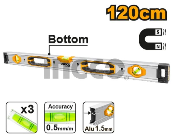 INGCO Уровень магнитный алюминиевый INDUSTRIAL 120 см