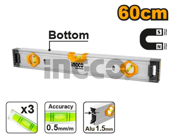 INGCO Уровень магнитный алюминиевый INDUSTRIAL 60 см