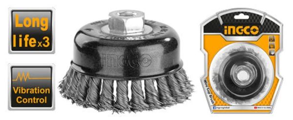 INGCO Щетка-крацовка с гайкой INDUSTRIAL 100х0.5х30 мм/ М14