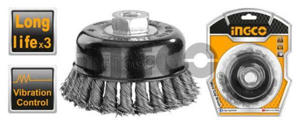 INGCO Щетка-крацовка с гайкой INDUSTRIAL 100х0.5х30 мм/ М14