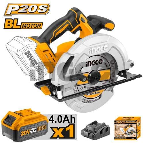 INGCO Пила дисковая аккумуляторная бесщеточная INDUSTRIAL 20W Li-Ion/ Ø 185 мм/ 1x4 Ач