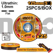 INGCO Набор ультратонких отрезных дисков по металлу 25 шт. 125х1,0х22,2 мм