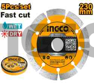 INGCO Диск алмазный сегментный UNIVERSAL 230х7,5х3х22 мм / 5 шт. в металлическом боксе