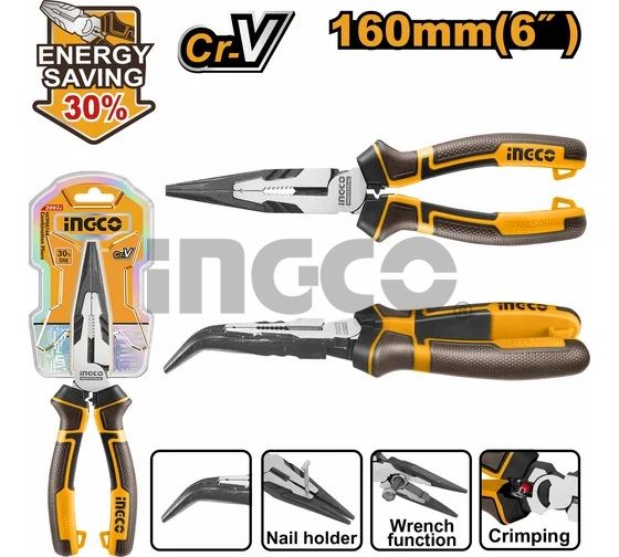 INGCO Тонкогубцы изогнутые с увеличенным рычагом INDUSTRIAL 160мм 6"
