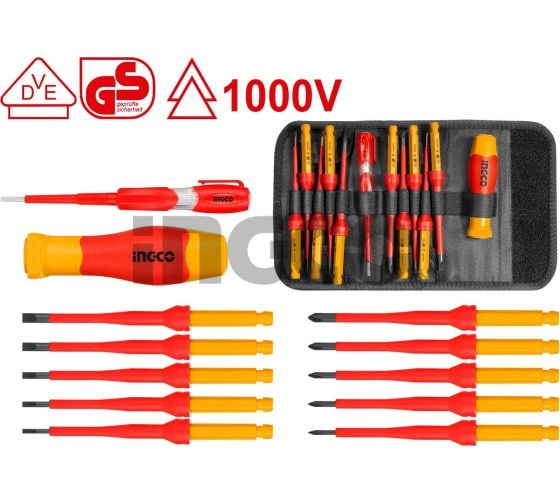 INGCO Отвертка изолированная со сменными насадками 12 шт INDUSTRIAL