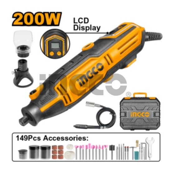 INGCO Гравер электрический 200 Вт с набором аксессуаров 149 шт.