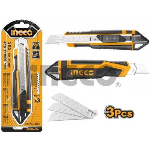 INGCO Нож строительный 18х100 мм/ в комплекте 3 лезвия SK4