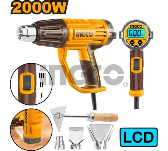 INGCO Фен технический INDUSTRIAL 2000Вт 50-600°C/ ЖК-дисплей