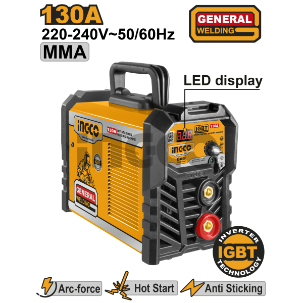 INGCO Аппарат сварочный инверторный MMA 160А IGBT/ Ø электрода 1,6-4мм/ LCD дисплей