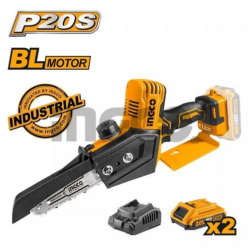 INGCO Пила аккумуляторная мини цепная бесщеточная INDUSTRIAL 20W Li-ion/ длина стержня 15 см/ 1x2 Ач