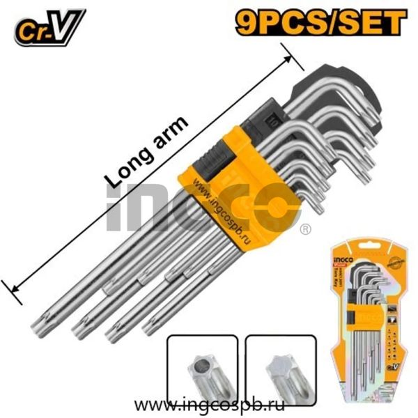 INGCO Набор шестигранников INDUSTRIAL 9 шт TORX Т10-Т50 мм Long