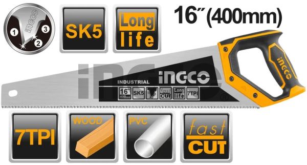 INGCO Ножовка по дереву INDUSTRIAL 400мм SK5 7TPI