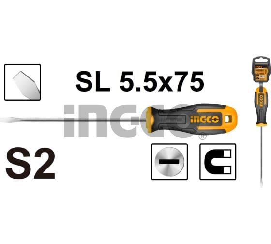 INGCO Отвёртка шлицевая 5,5х75 мм INDUSTRIAL