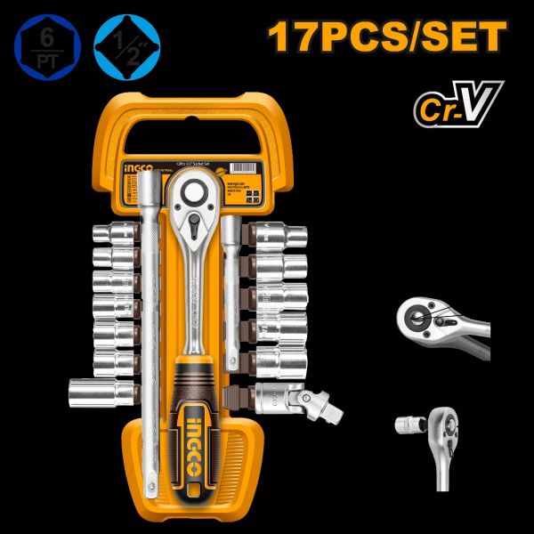 INGCO Набор головок с трещоткой INDUSTRIAL 17 шт 1/2"