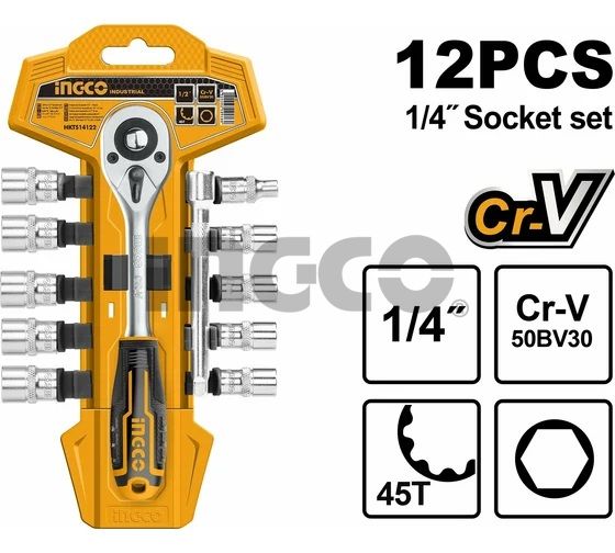 INGCO Набор головок с трещоткой INDUSTRIAL 12 шт 1/4"