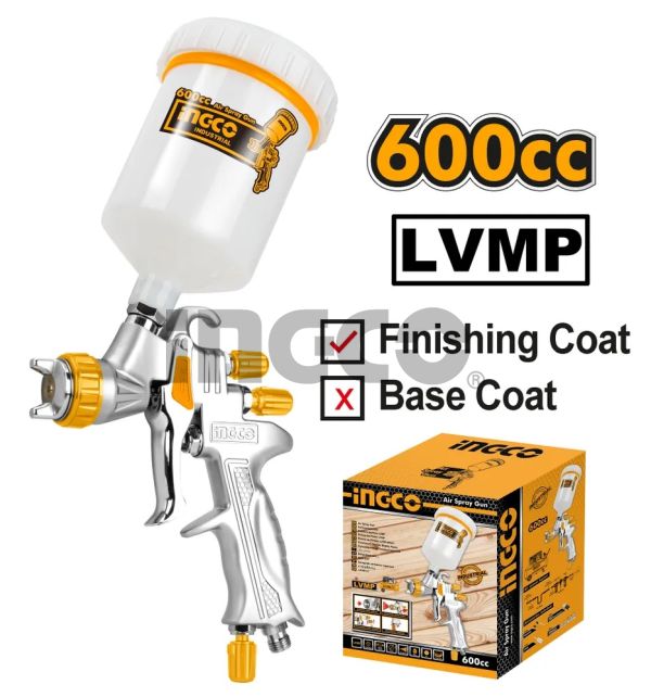 INGCO Краскораспылитель пневматический с верхним бачком INDUSTRIAL/ V=0,6 л./ сопло 1,3 мм