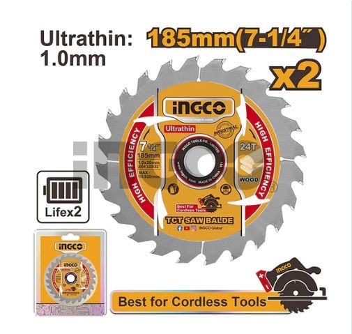 INGCO Набор дисков ультратонких пильных по дереву INDUSTRIAL 2 шт. 185х20 мм 24Т