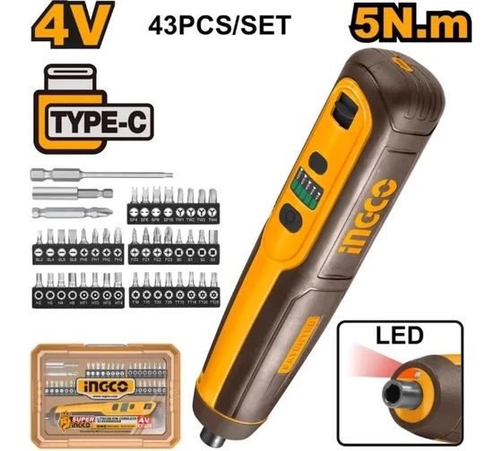 INGCO Отвертка аккумуляторная Li-Ion 4W 5Hm 1/4"
